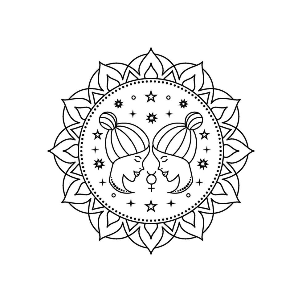 Gemini zodiac style in line art style vector