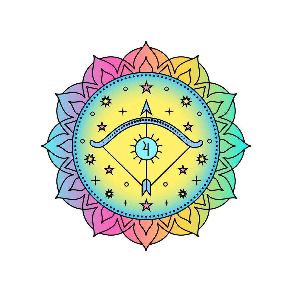 Sagittarius Zodiac Sign in colorful palette on white background. vector