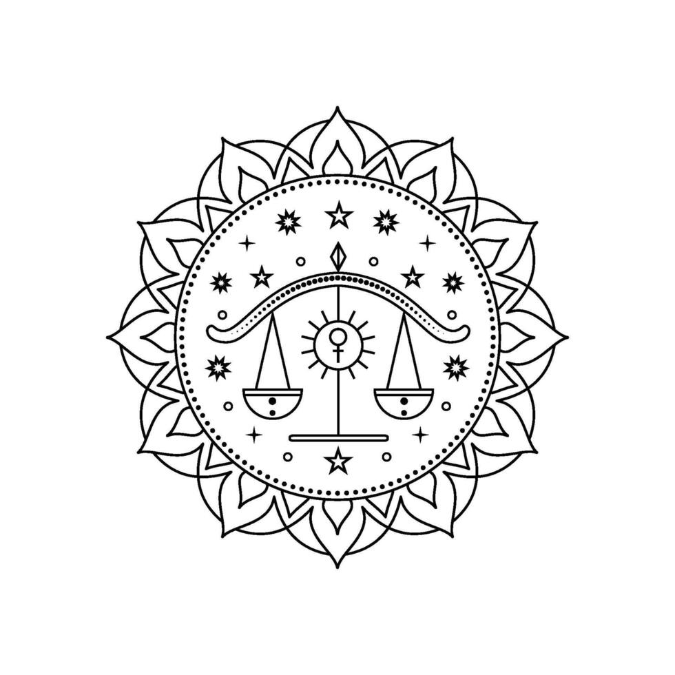 Libra zodiac style in line art style vector