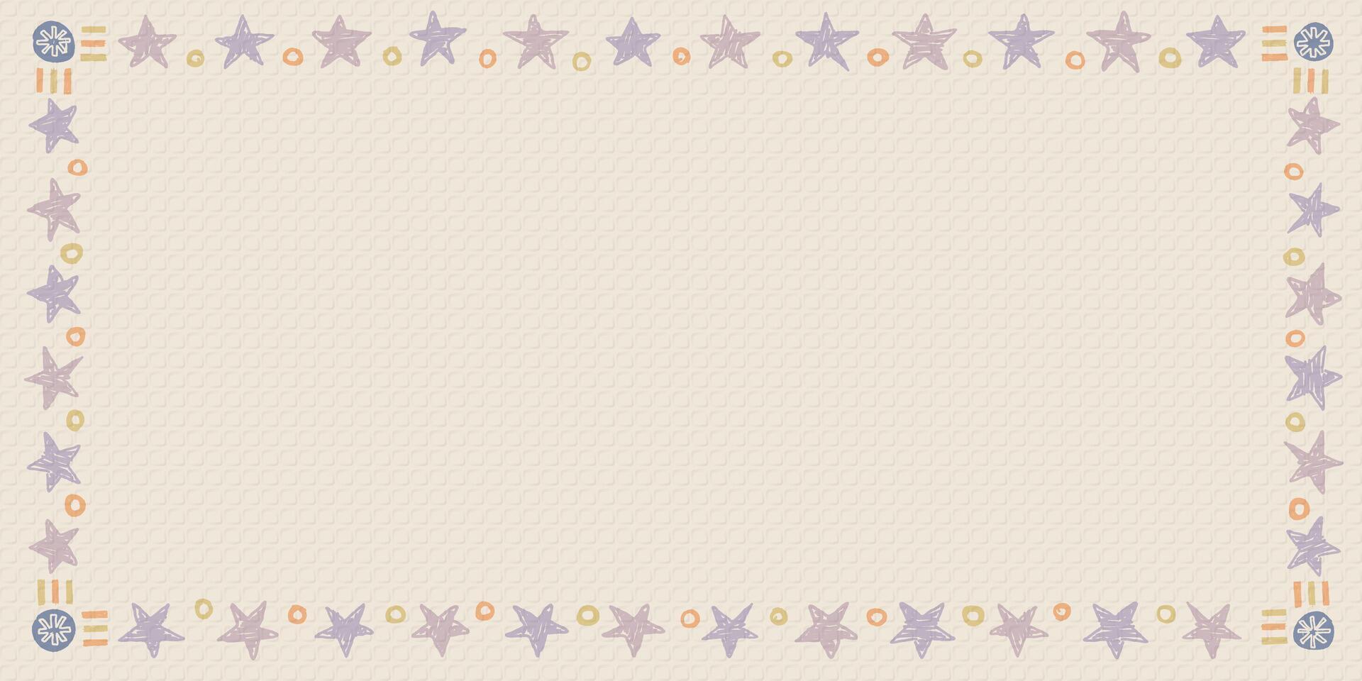 Blank rectangle frame consists of various pastel star and circle shapes childish hand drawn style on old bond paper vector