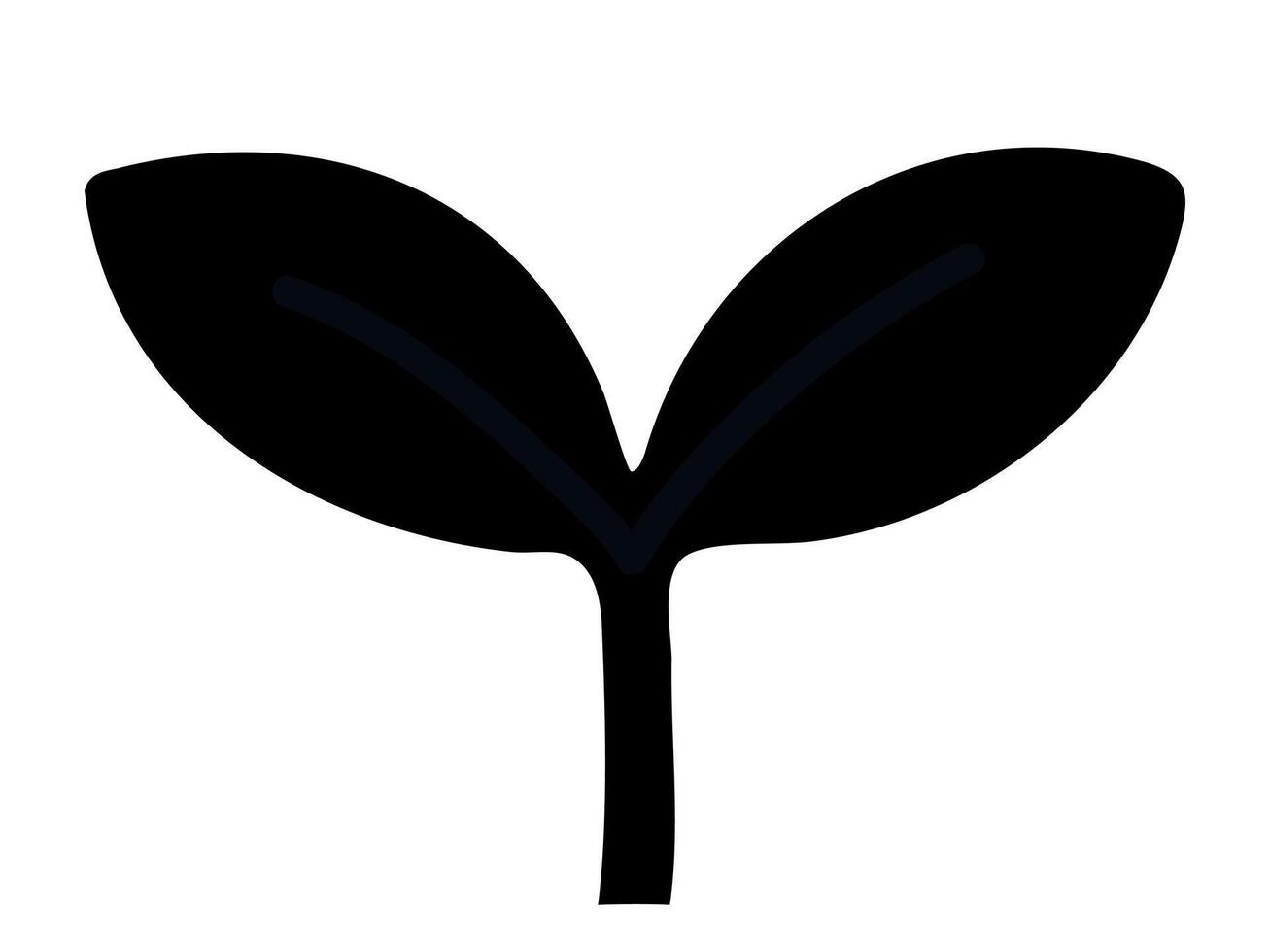 Simple black silhouette of young plant with two leaves, isolated on white background, graphic illustration. concept of growth, nature, seedling, organic, eco-friendly design element vector