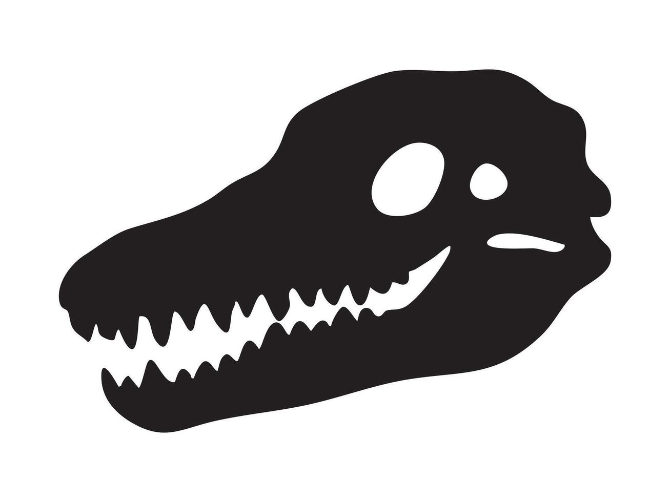 Black silhouette of crocodile skull with sharp teeth and elongated snout isolated on white background, graphic illustration. Concept of wild reptile skeleton, alligator, monitor lizard design element vector