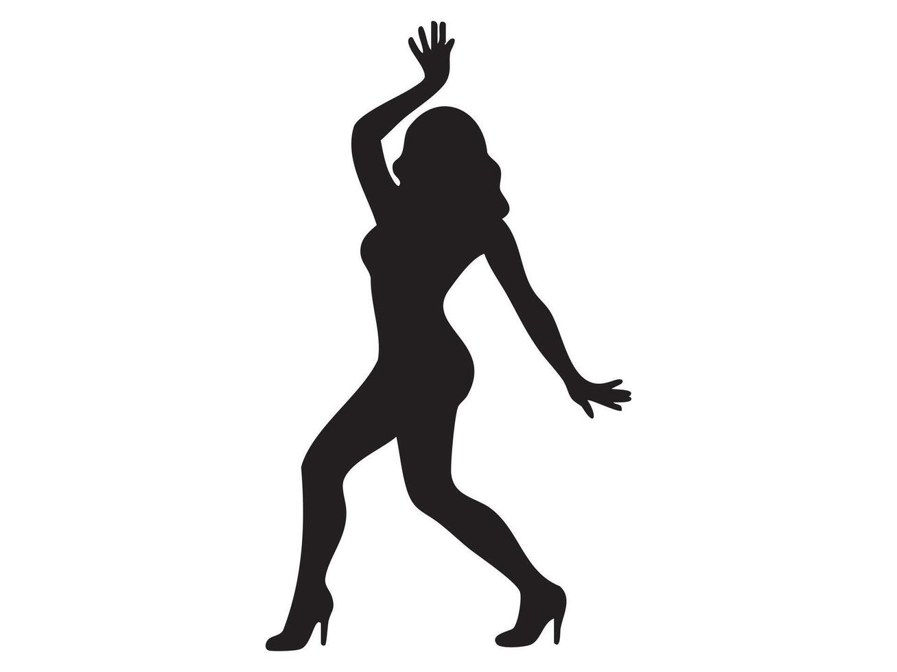 Black silhouette of a woman in dancing pose isolated on white background, graphic illustration. concept of dance, movement, female figure, performance, icon, logo, design element vector