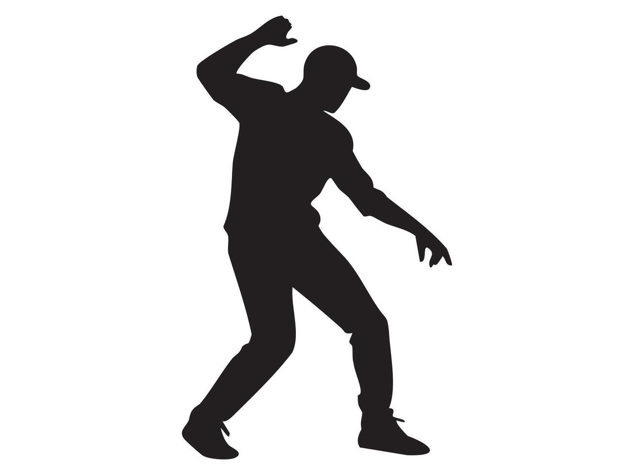 Black silhouette of a dancing man in dynamic pose, isolated on white background, graphic illustration. concept of dance, movement, performing arts, icon, design element vector