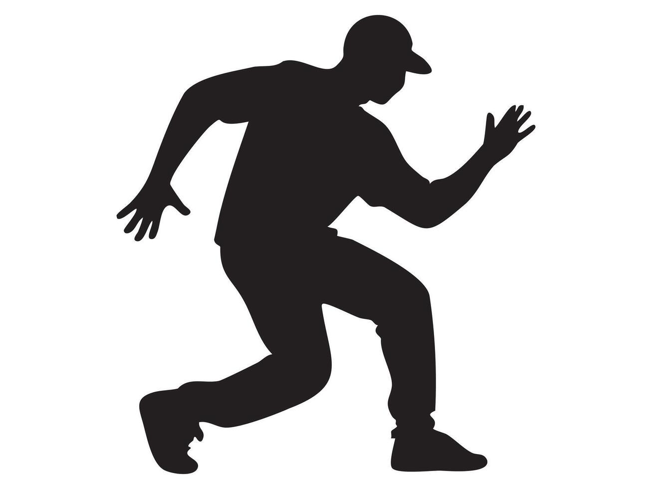 Black silhouette of man dancing in active pose, isolated on white background, graphic illustration. concept of dancer, movement, street style, energy, icon vector