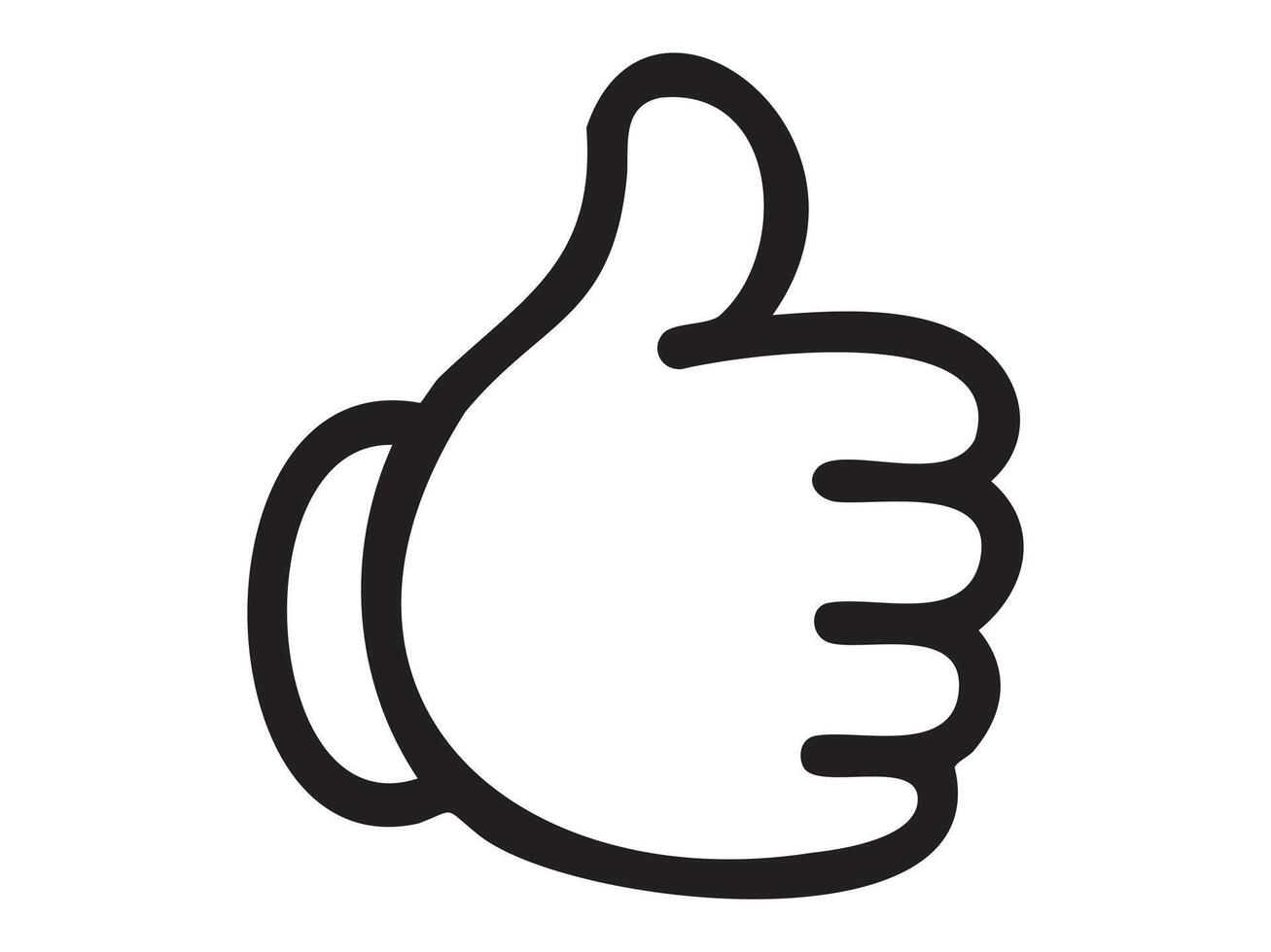 Thumbs up hand gesture icon, black outline on white background, graphic illustration. concept of approval, like, positive symbol, social media, icon, design element vector