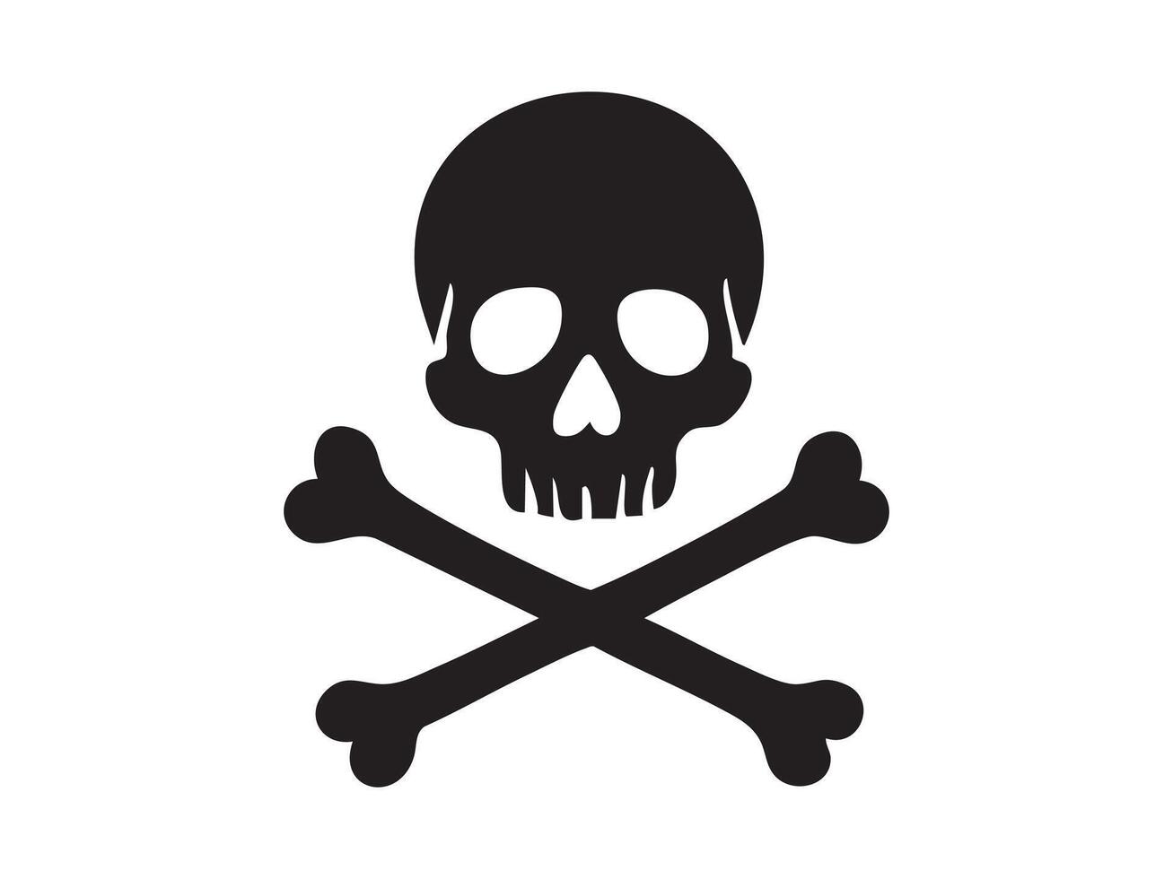 Black silhouette of human skull with crossed bones, graphic illustration. concept of pirate symbol, danger icon, halloween theme, skull and crossbones, design element. vector
