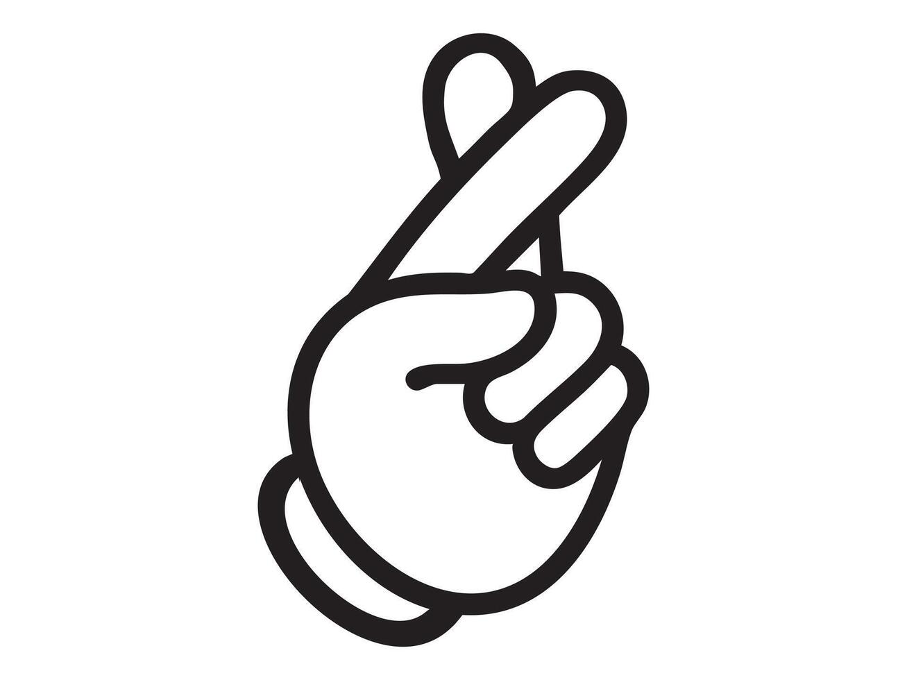 Black outline of a hand gesture crossed fingers icon isolated on white background, graphic illustration. concept of hope, luck, promise, belief, white background vector
