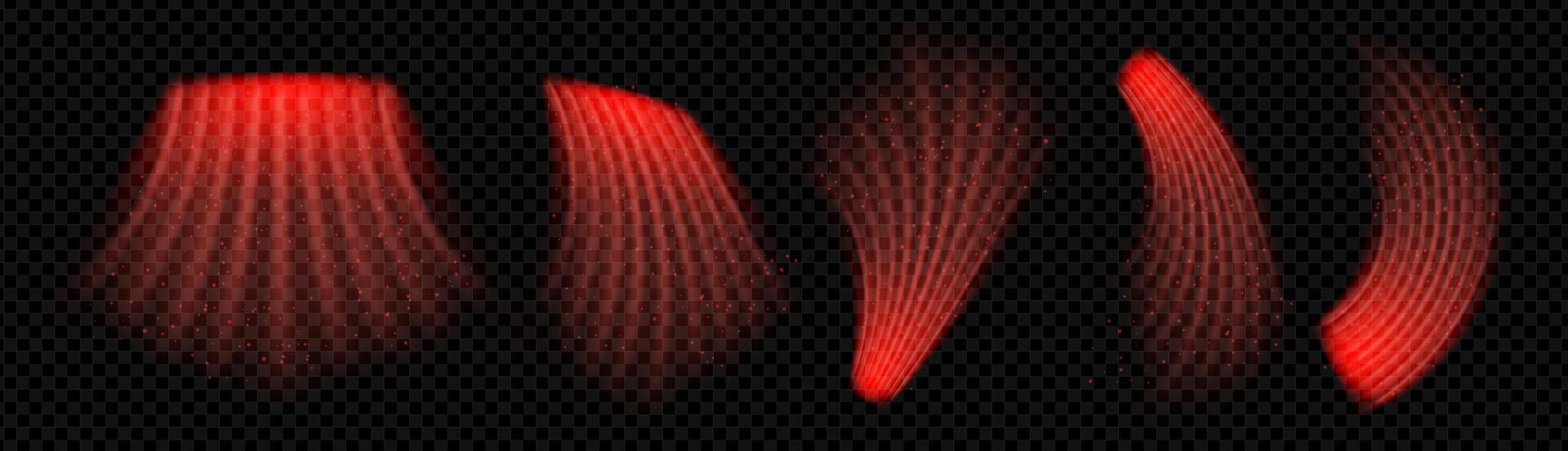 Warm air flow swirl with red wave and radiant heat rays. Infrared convection and circular stream create dynamic motion. Abstract for heater, climate control or energy system design. vector