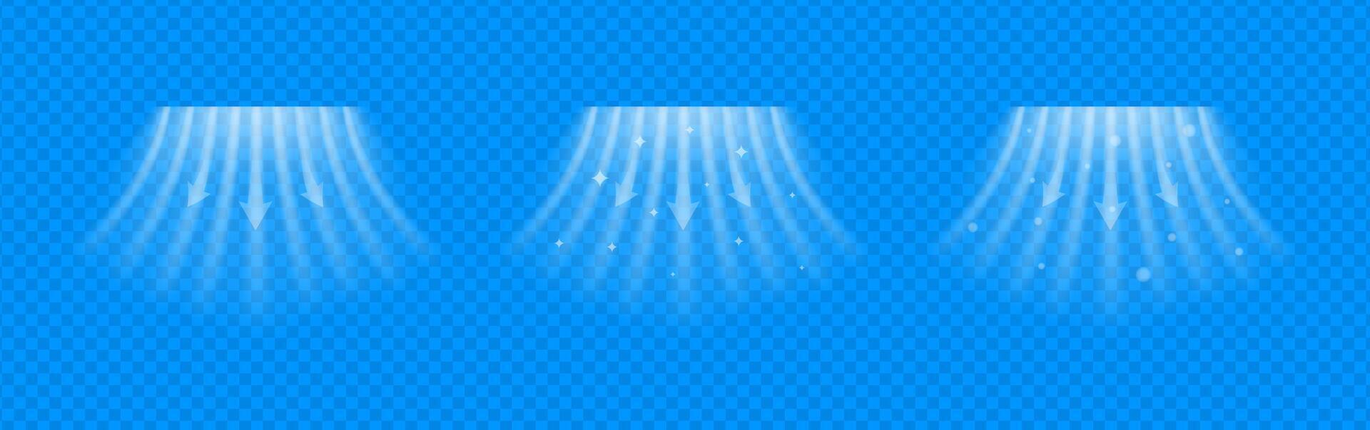 Cold air flow swirl with blue wave texture and icy spray. Clean suction stream and fresh breeze symbolizing cooling and purification. Transparent for AC or ventilation system design. vector