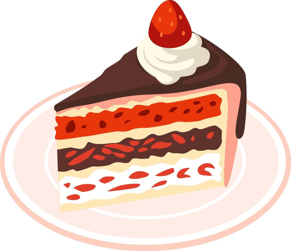 A slice chocolate cake with strawberry on the top vector