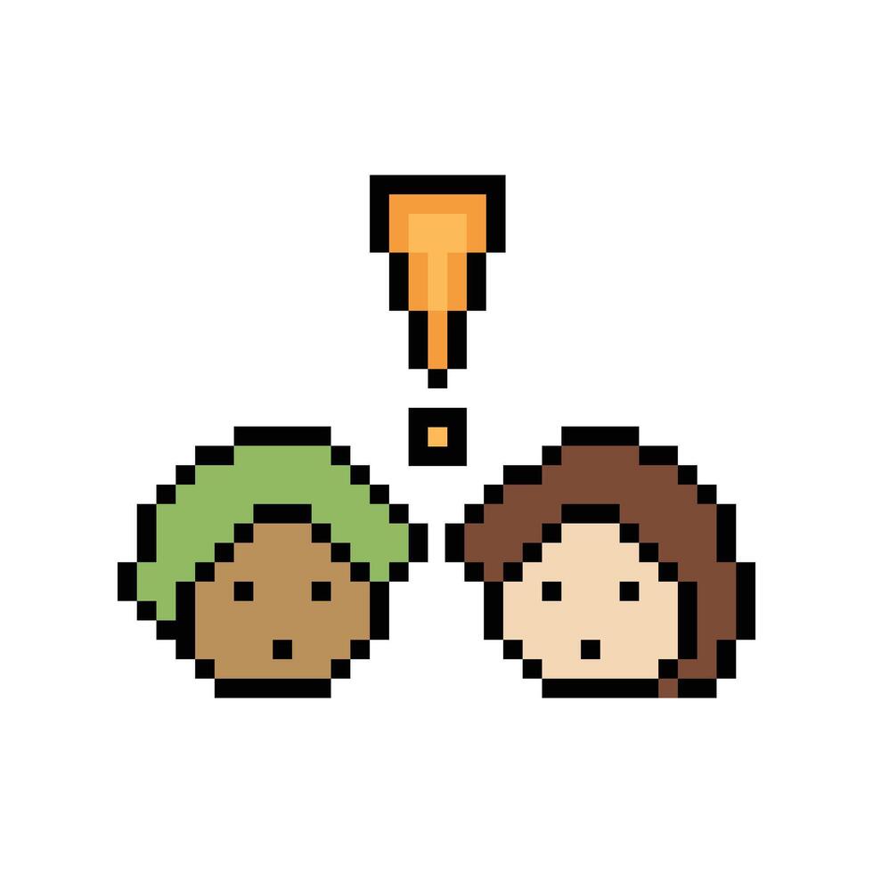 Character design of male boy man with exclamation mark surprise shock 8 bit art. vector
