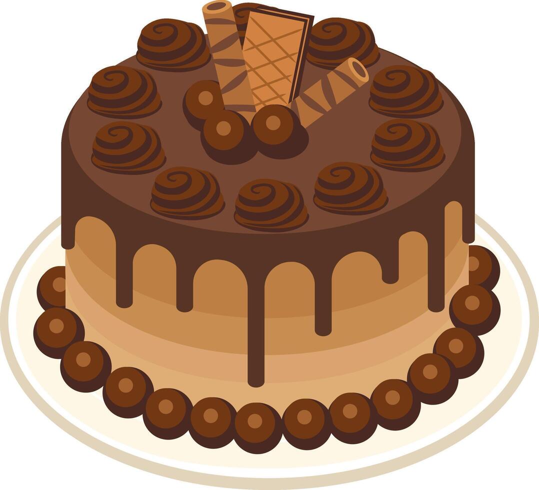 Chocolate cake with wafer on the top vector
