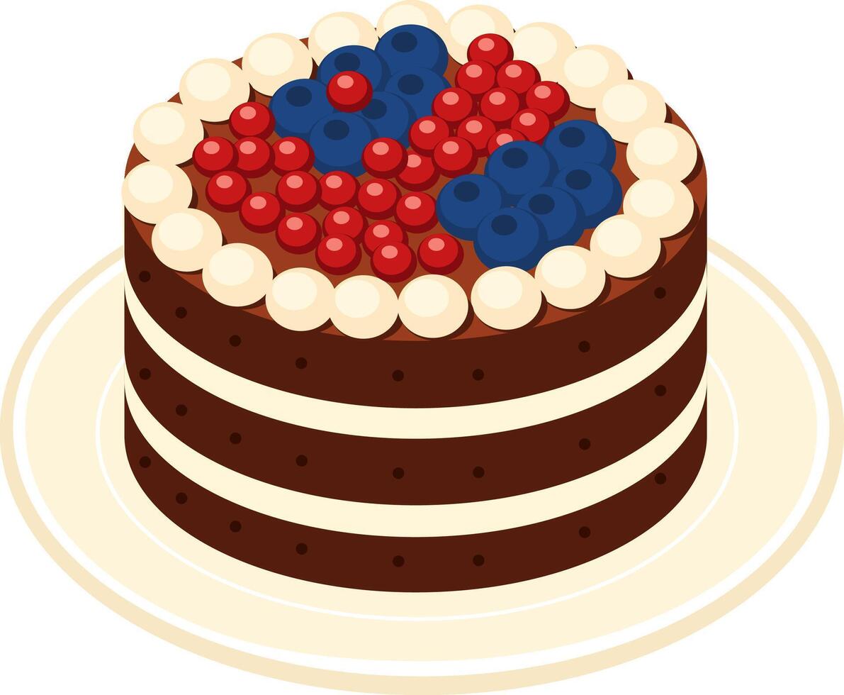 chocolate cake with blue and red cherries vector