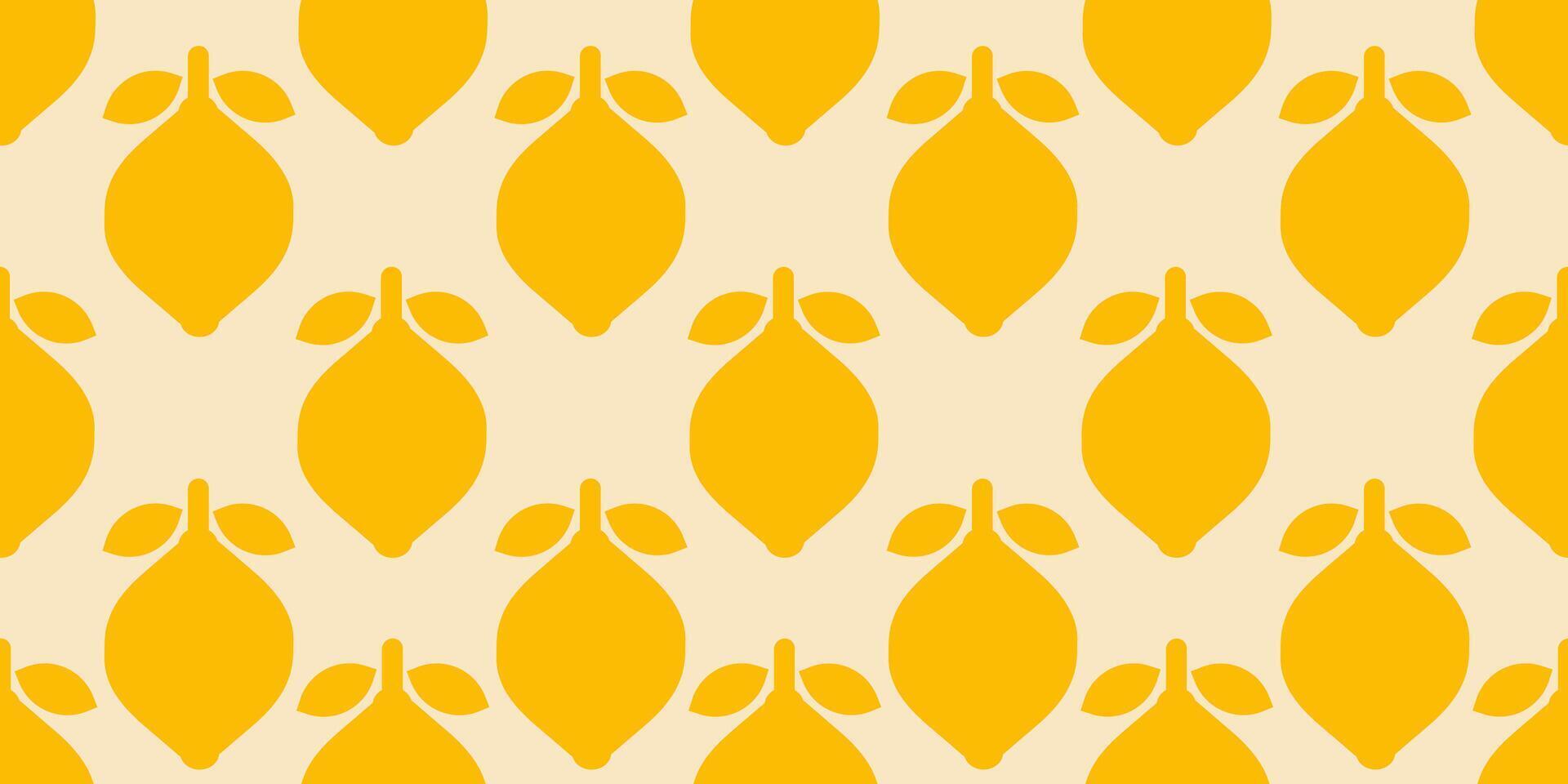 Seamless pattern with yellow silhouettes of lemons on light background in flat style. Bright citrus design in flat style. vector