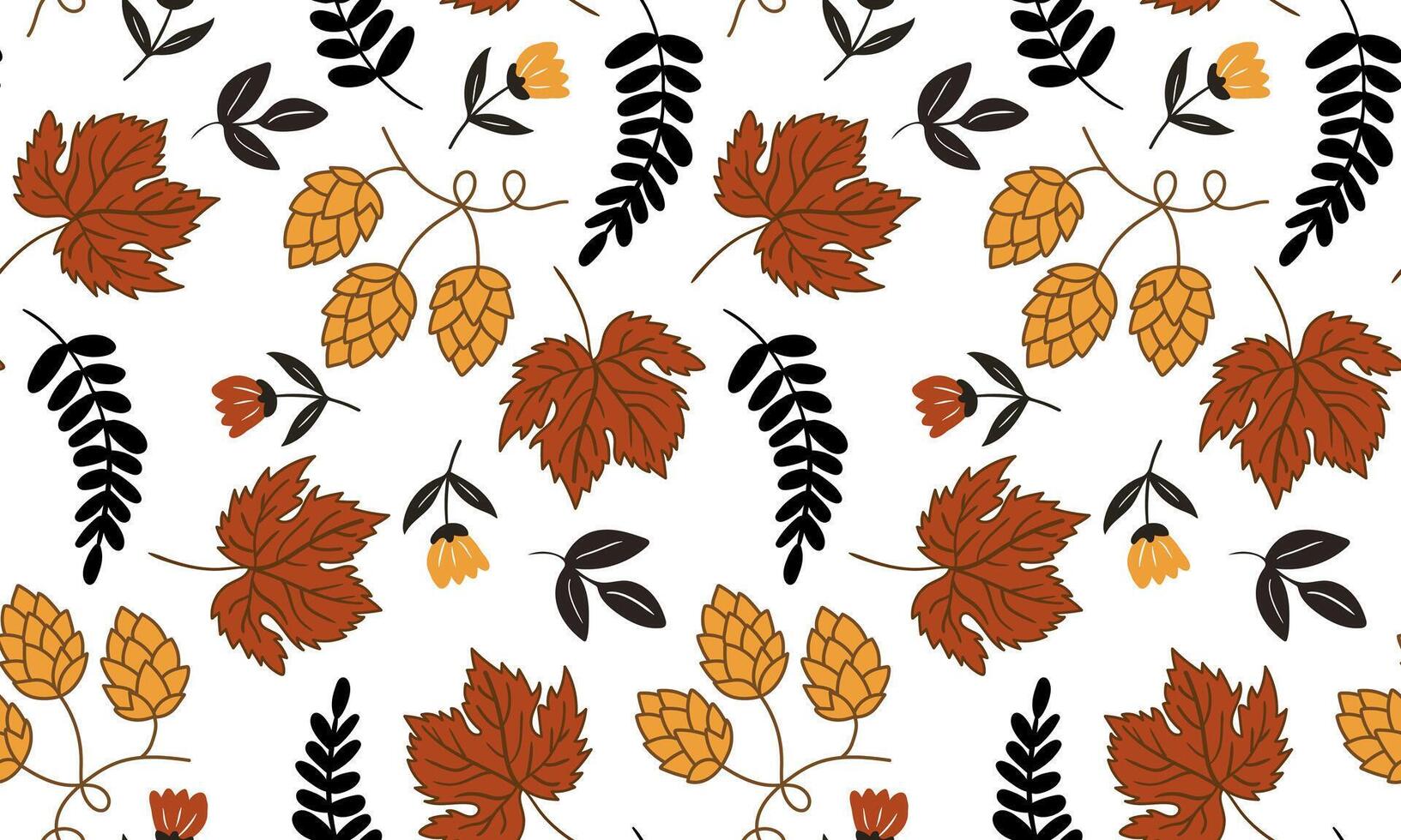 stylish autumnal background with abstract branches flowers hops leaves modern seasonal patterns for fashion home decor web design seamless pattern vector