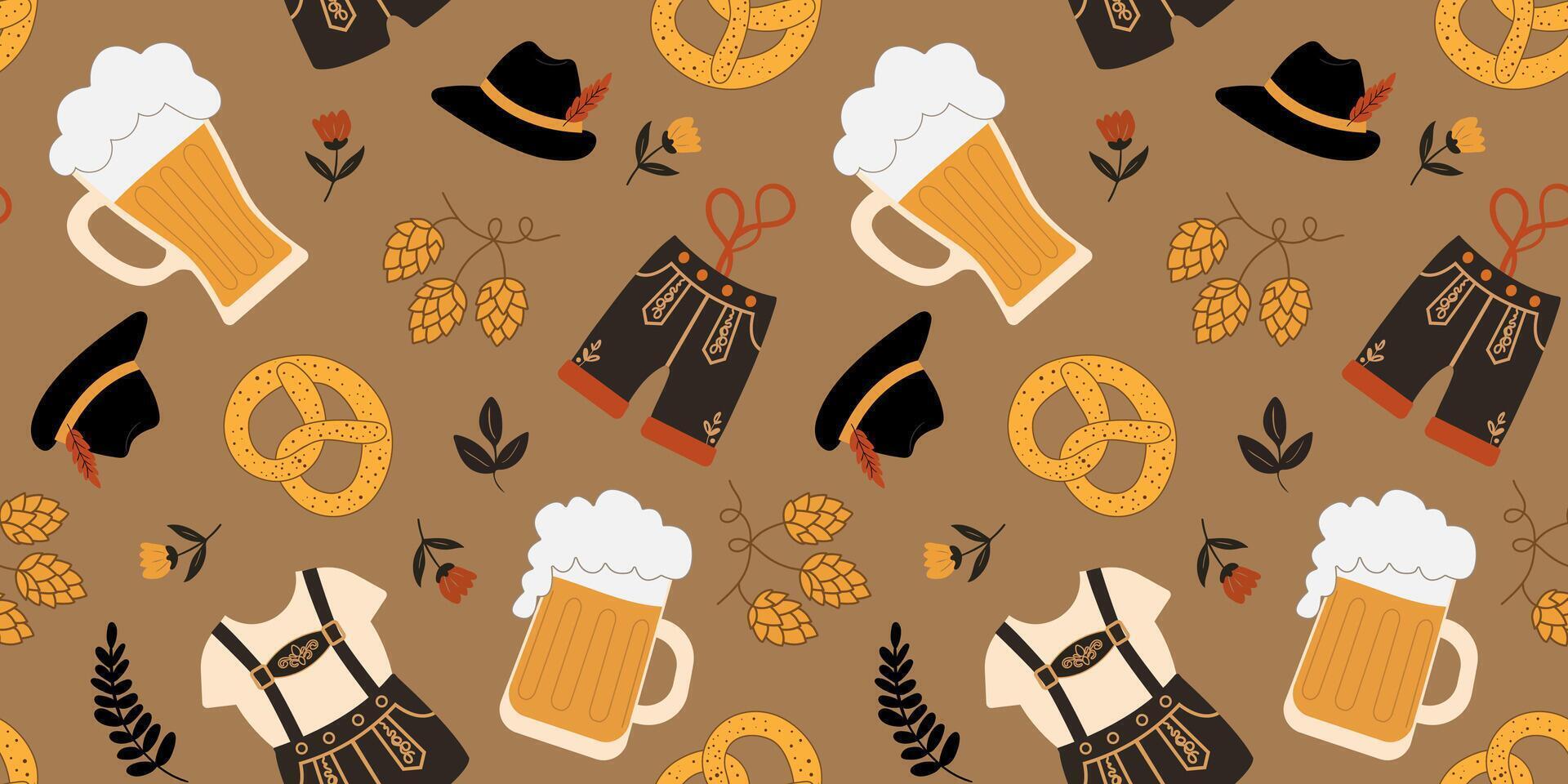playful october festival background design repeatable print for german events parties promotions showcasing beer pretzels attire seamless oktoberfest pattern vector