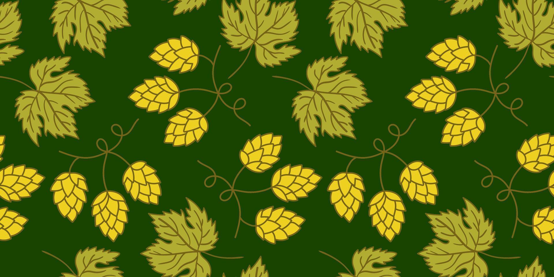 seamless hops and leaves pattern on a rich green background ideal for brewing themes craft beer branding and natural botanical designs vector
