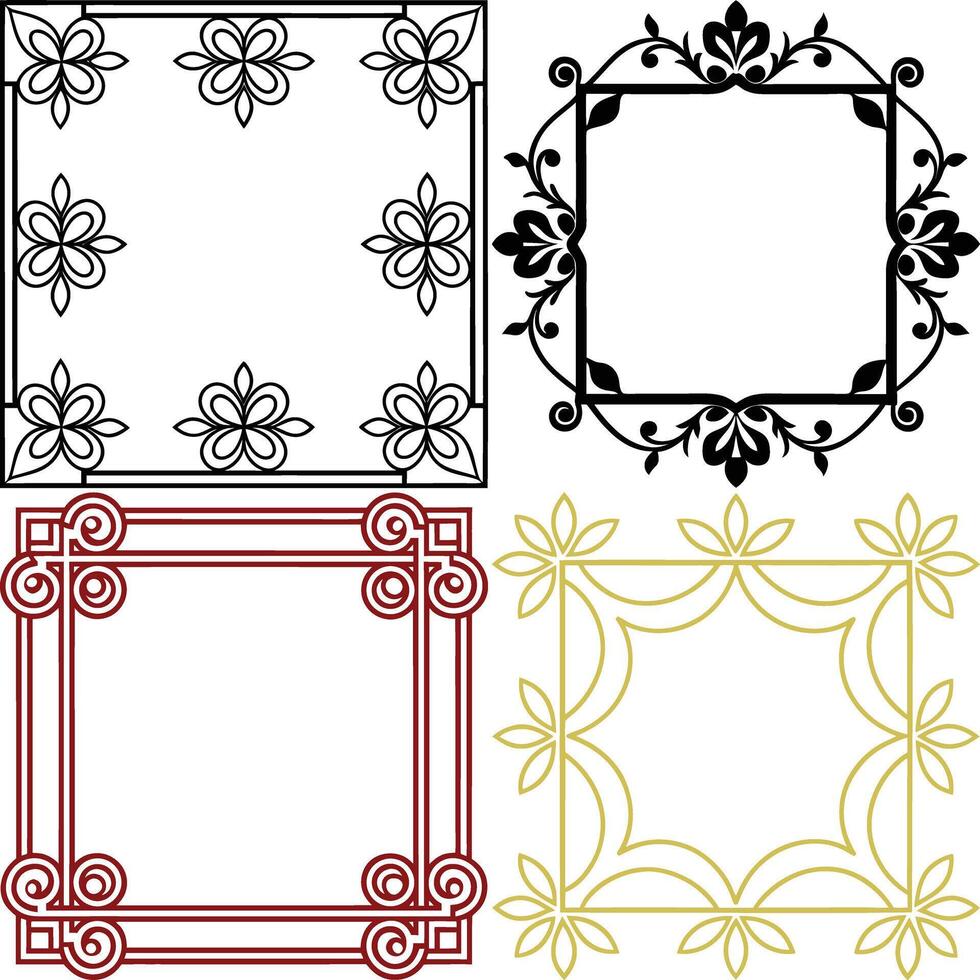 Ornate Frames Collection with Botanical, Floral and Swirl Details on White Background vector