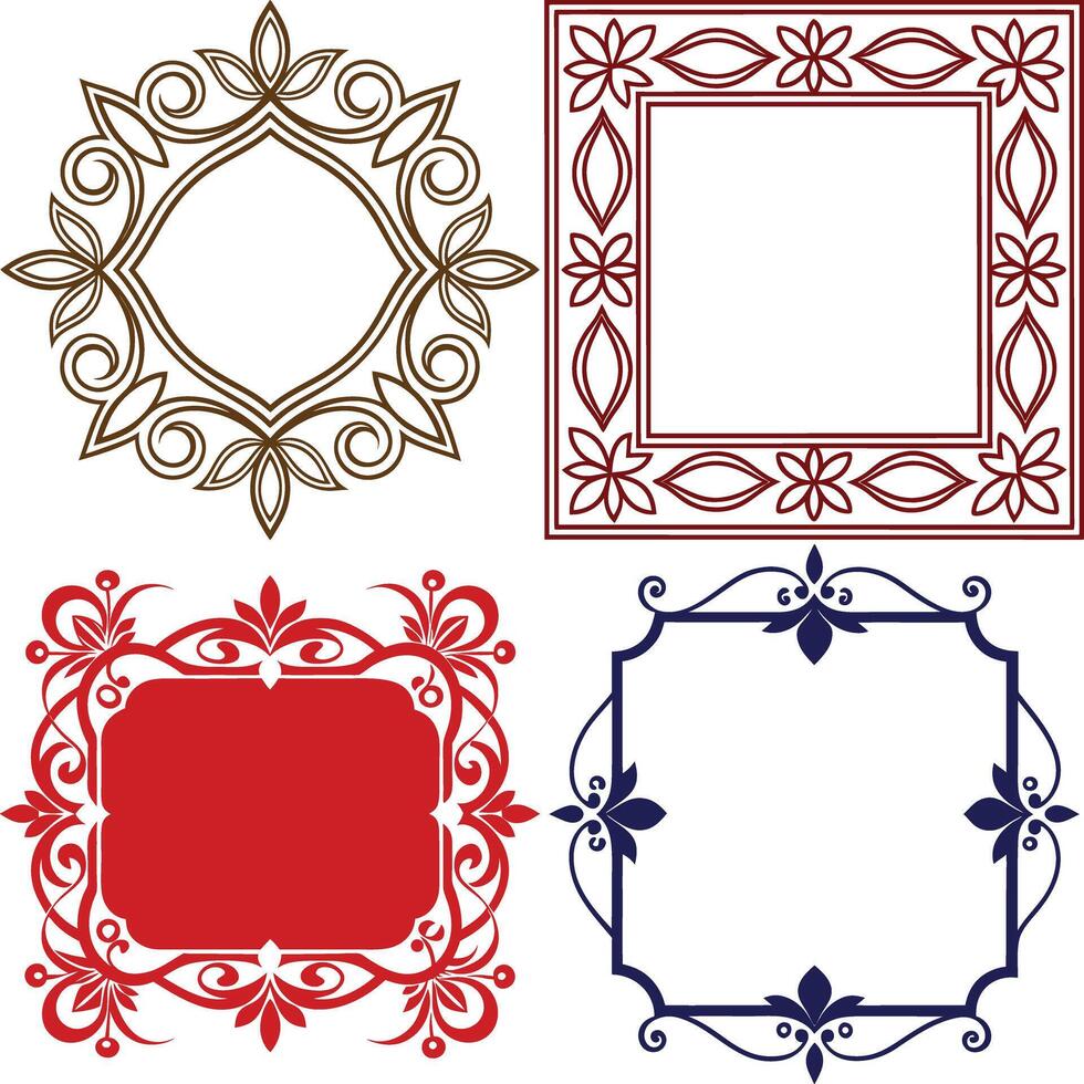 Set of Four Isolated Decorative Floral Frames with Ornamental Elements on White vector