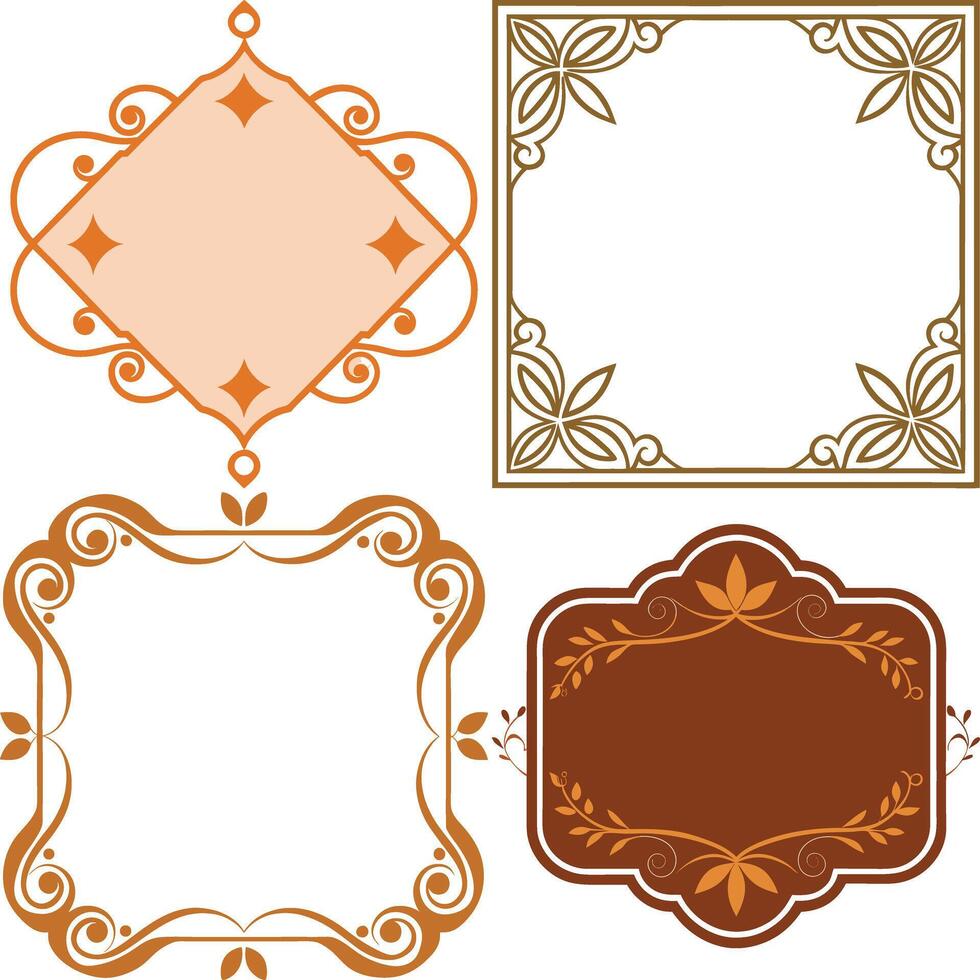 Vintage Frames Design Set, Decorative Ornament with Swirls and Botanical Elements vector