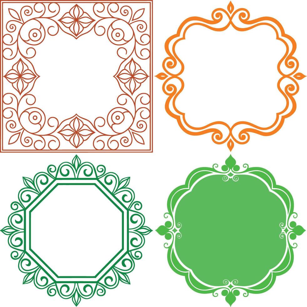 Floral Ornate Frames Collection Square, Scalloped, Octagonal, Rounded on White vector