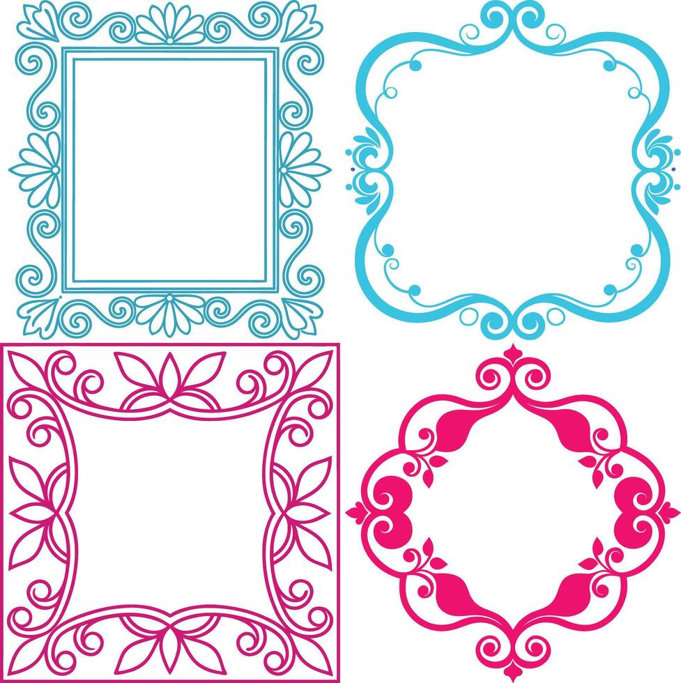 Frames Collection Floral Ornate Borders, Ornament Decorative on White vector