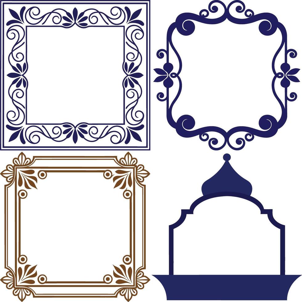 Ornate Frames Border Collection, Floral Accent Decorations on White Background vector