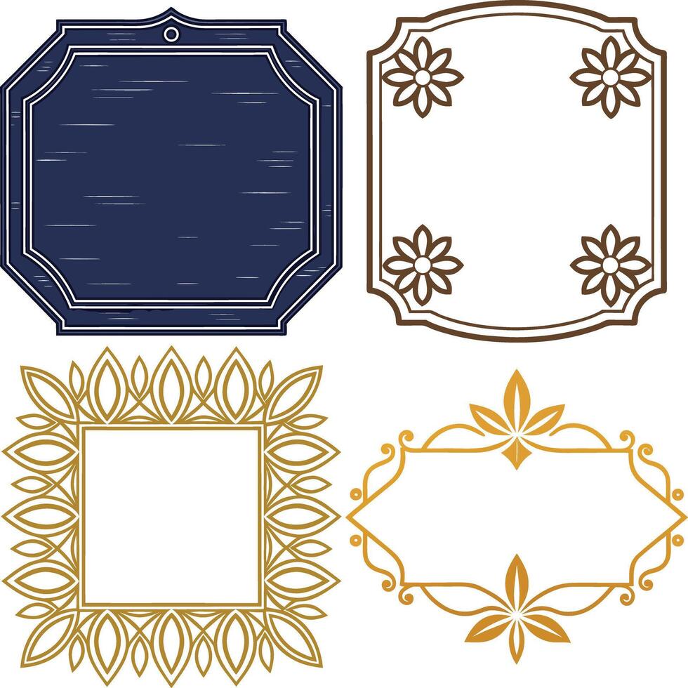 Assorted Border Designs Decorative Blue Frame, Floral Frame, Ornate Gold Frames vector
