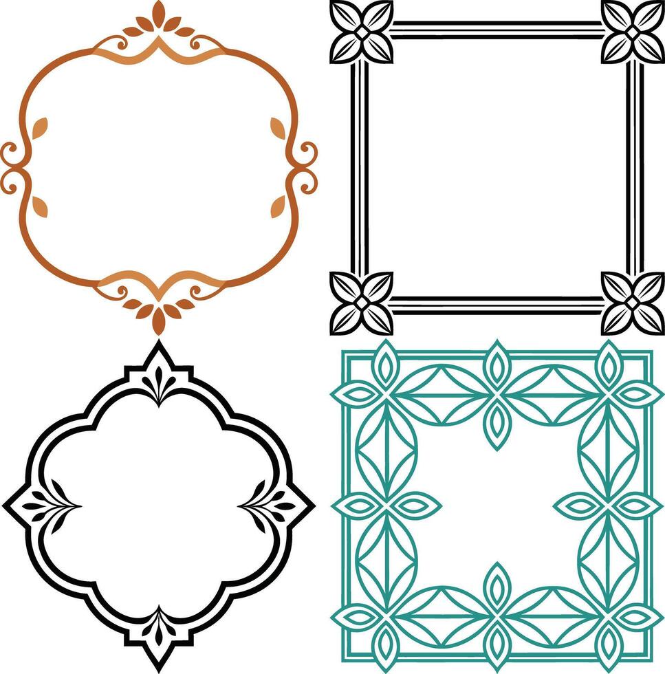 Ornate Borders Set Collection, Square Frames, Rectangular Edges, Floral Pattern vector
