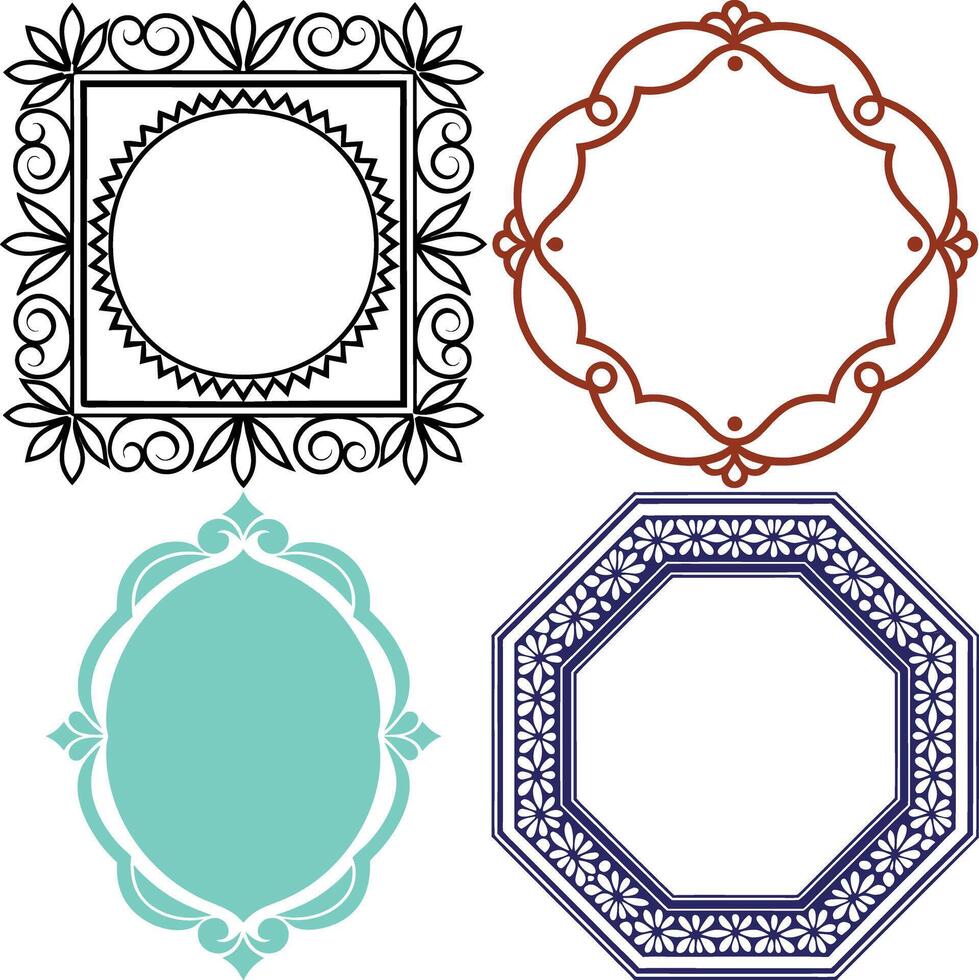 Assorted Frames Design Black Floral, Brown, Teal, Blue Octagon, Borders vector