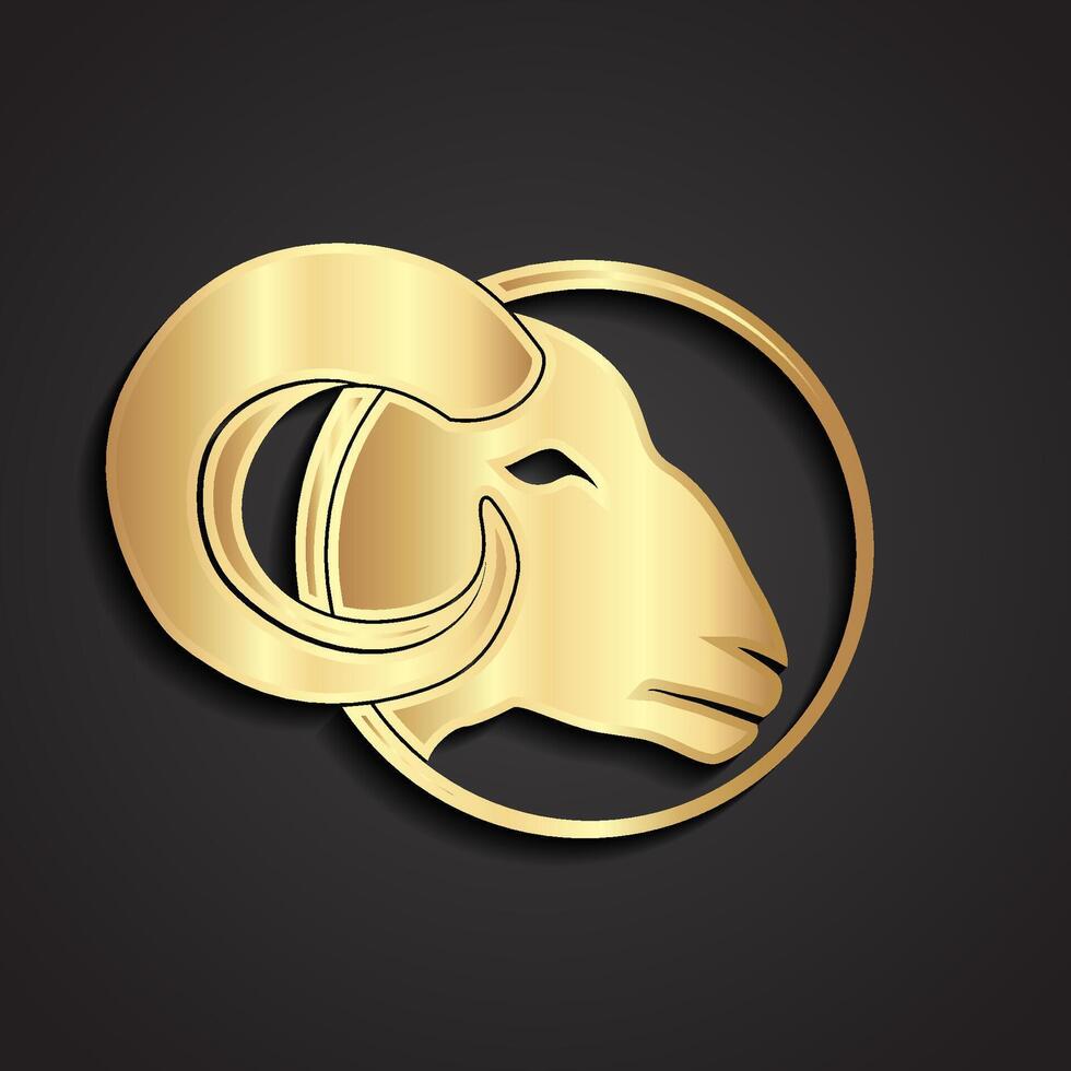 3d golden ram head logo vector