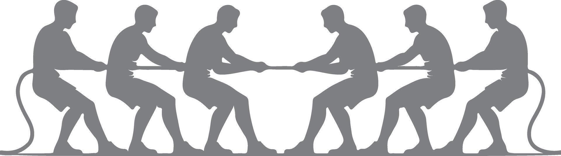 Six Gray Silhouettes of People Pulling a Rope in a Tug of War Competition a Simple Minimalist Illustration vector
