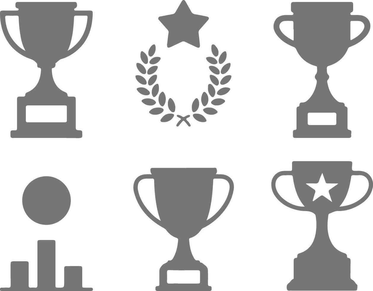 Gray Silhouette Trophy Icons Set Award Winning Achievement Success Competition Victory Laurel Wreath Star Chart Bar Graph Circle vector