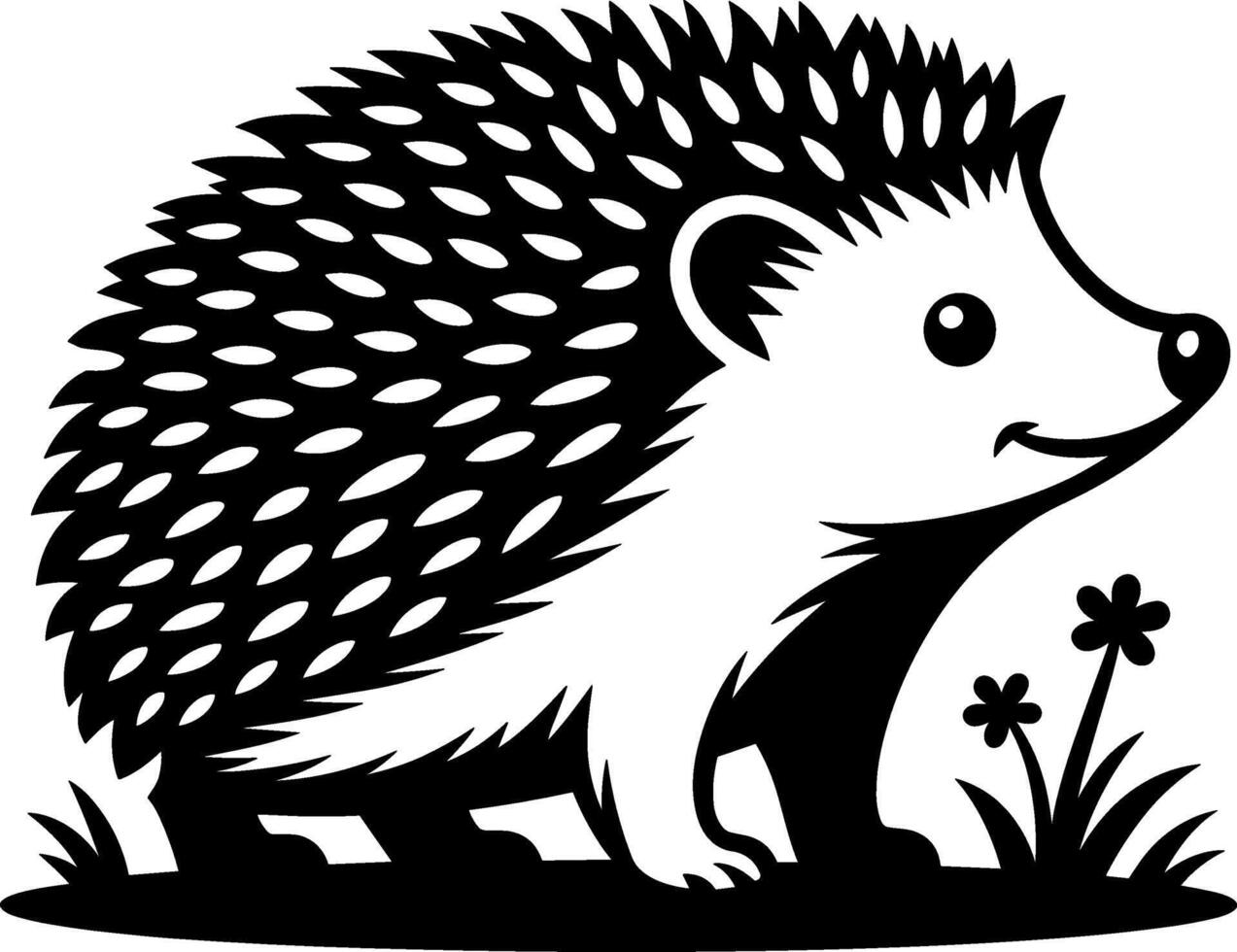 A hedgehog in the grass with flowers vector