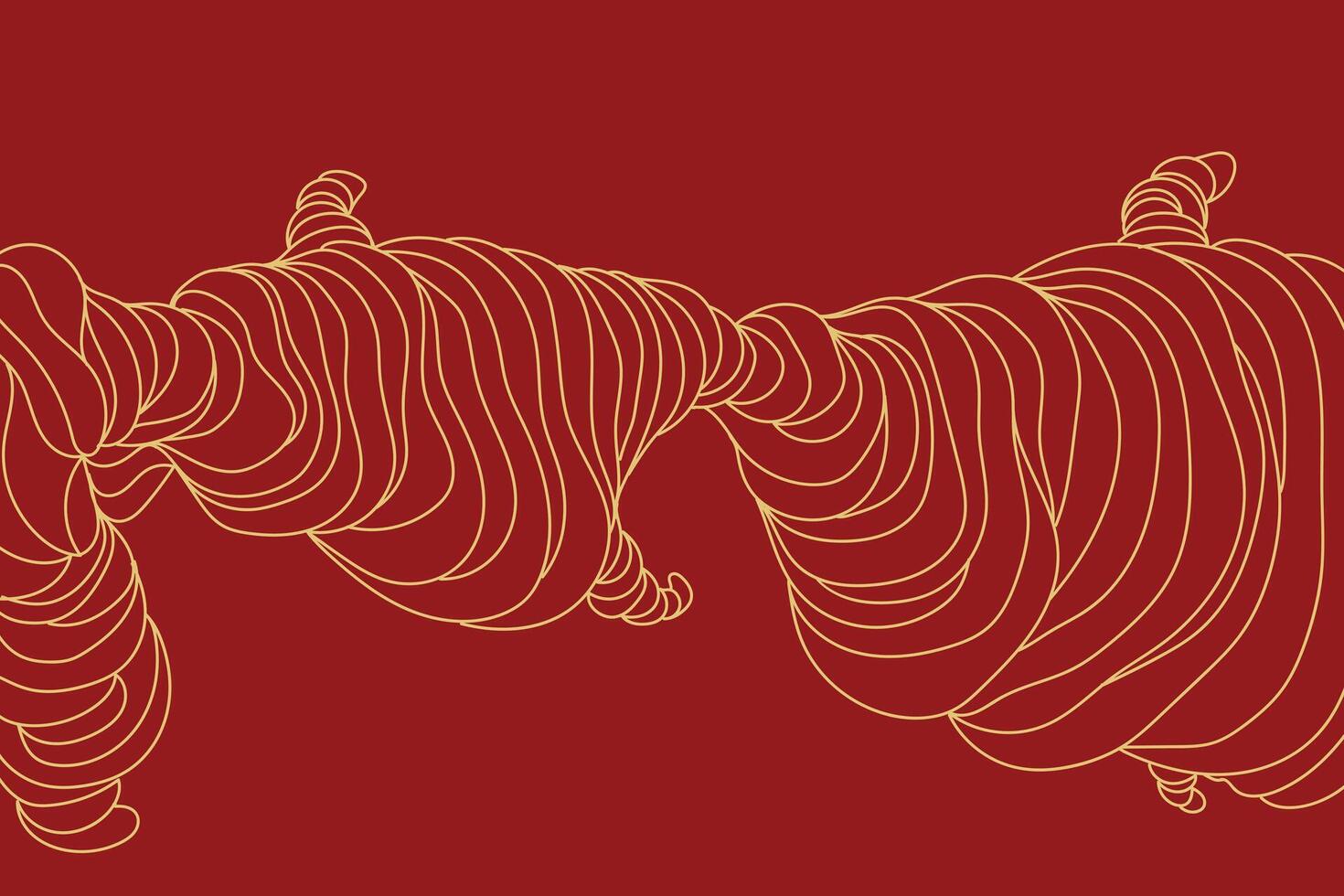 Stylish abstract background with swirling golden lines forming organic shapes over red background. Perfect for Chinese New Year, luxury design, or cultural celebration themes. vector