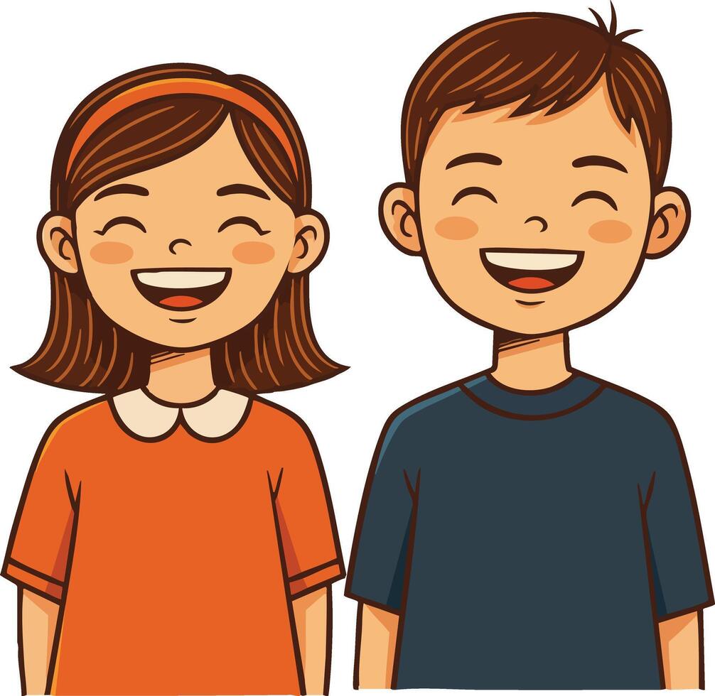 Smiling happy boy and girl children wearing casual clothes cheerful friendship illustration vector