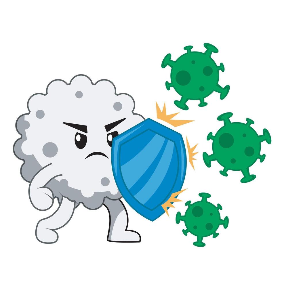 Cartoon of Leukocyte Defending Against Viruses vector