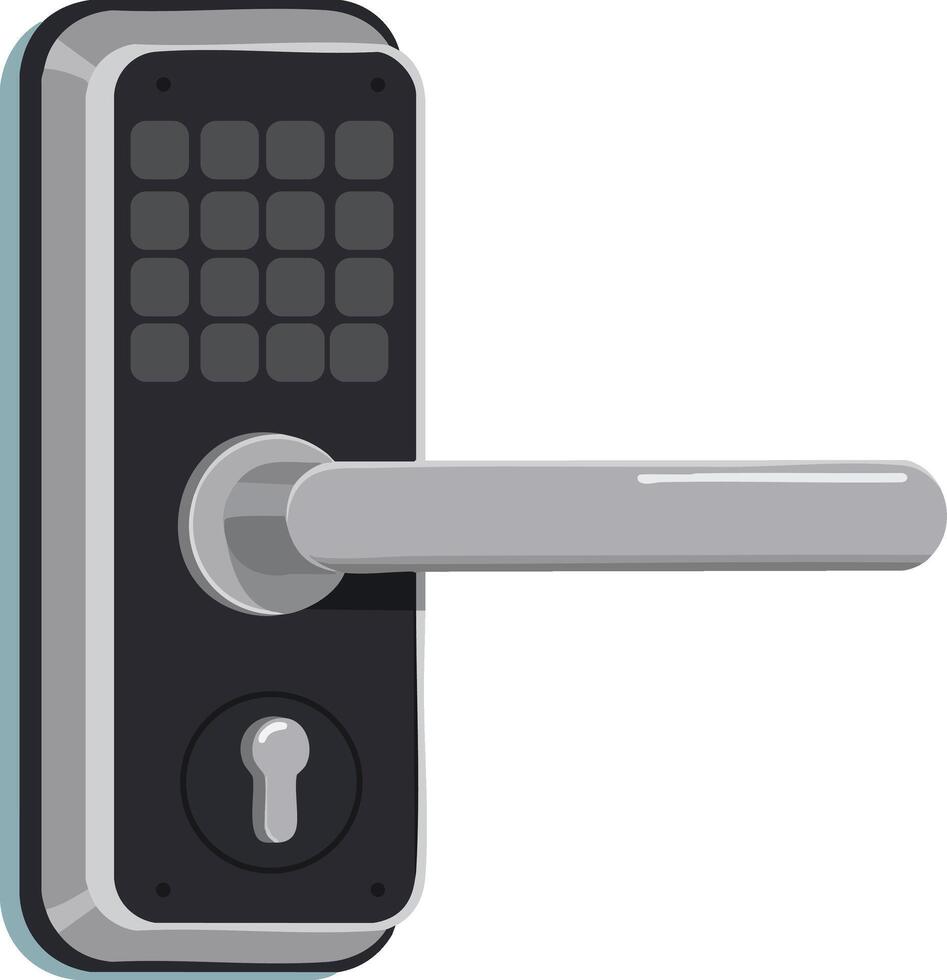 Modern electronic door lock with keypad and handle for secure access control illustration vector