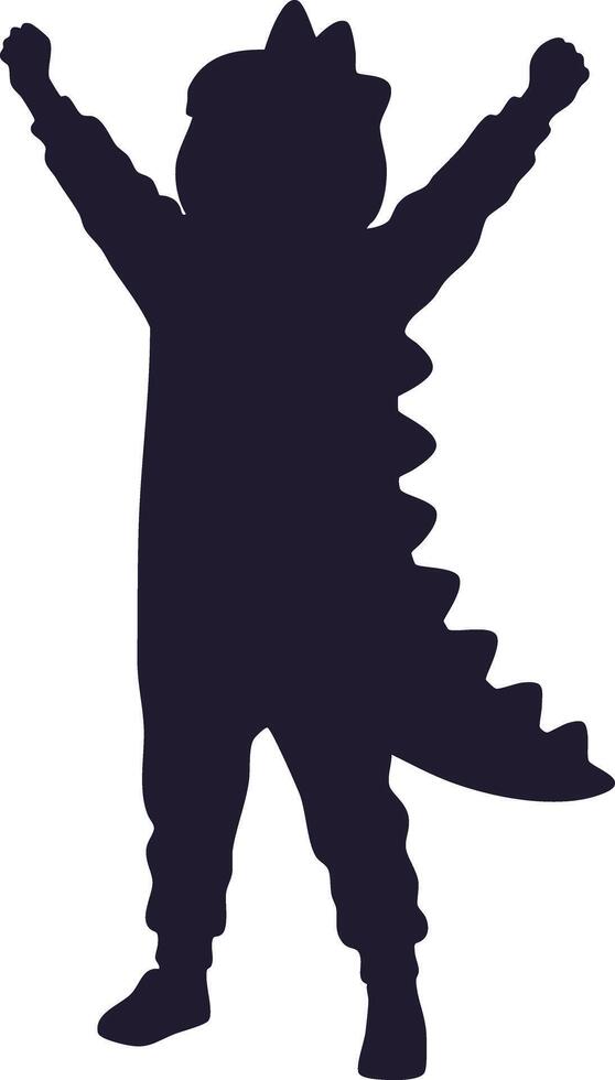 Child Wearing Dinosaur Costume with Raised Arms Silhouette Illustration Playful and Energetic Pose vector