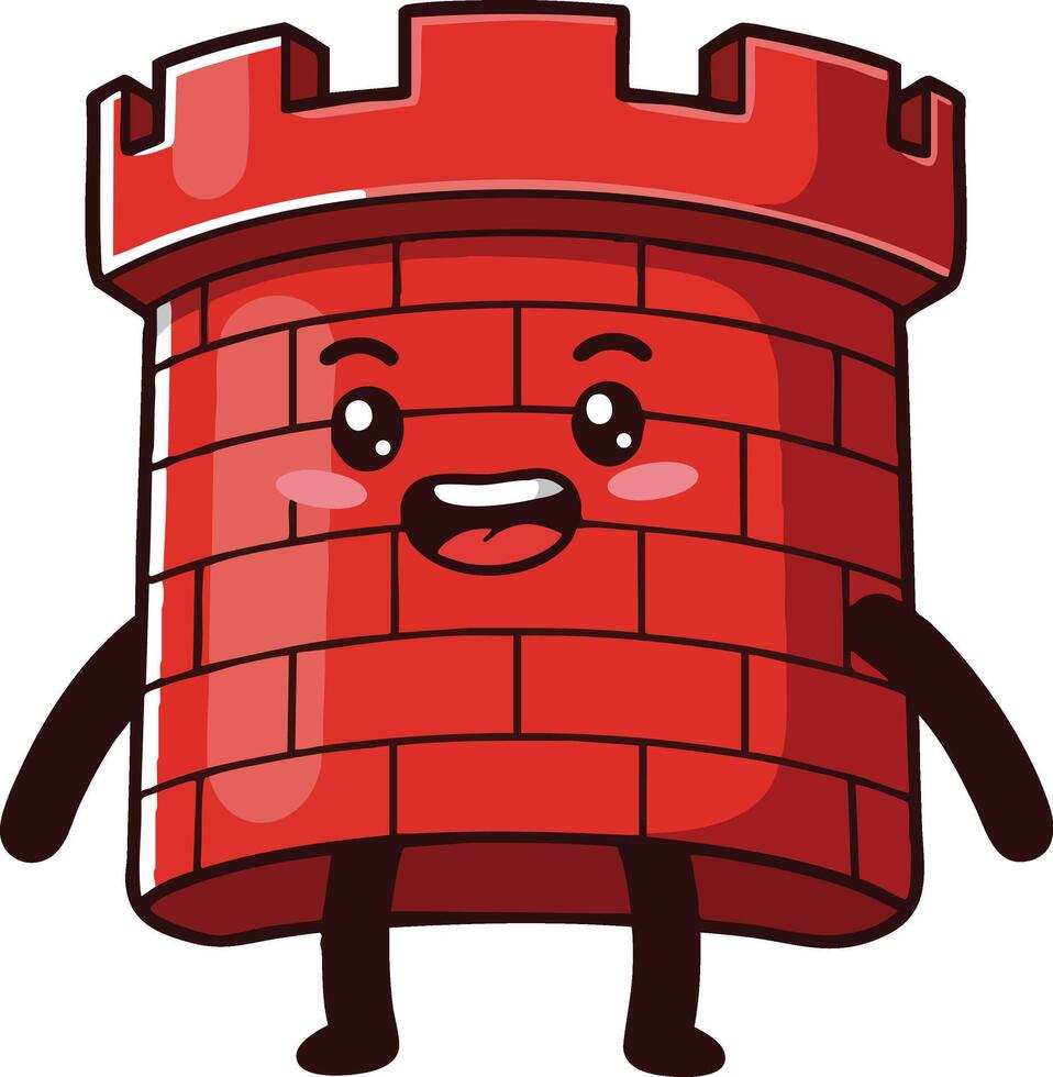 Red Cartoon Castle Tower Character with Happy Expression and Arms and Legs Illustration vector
