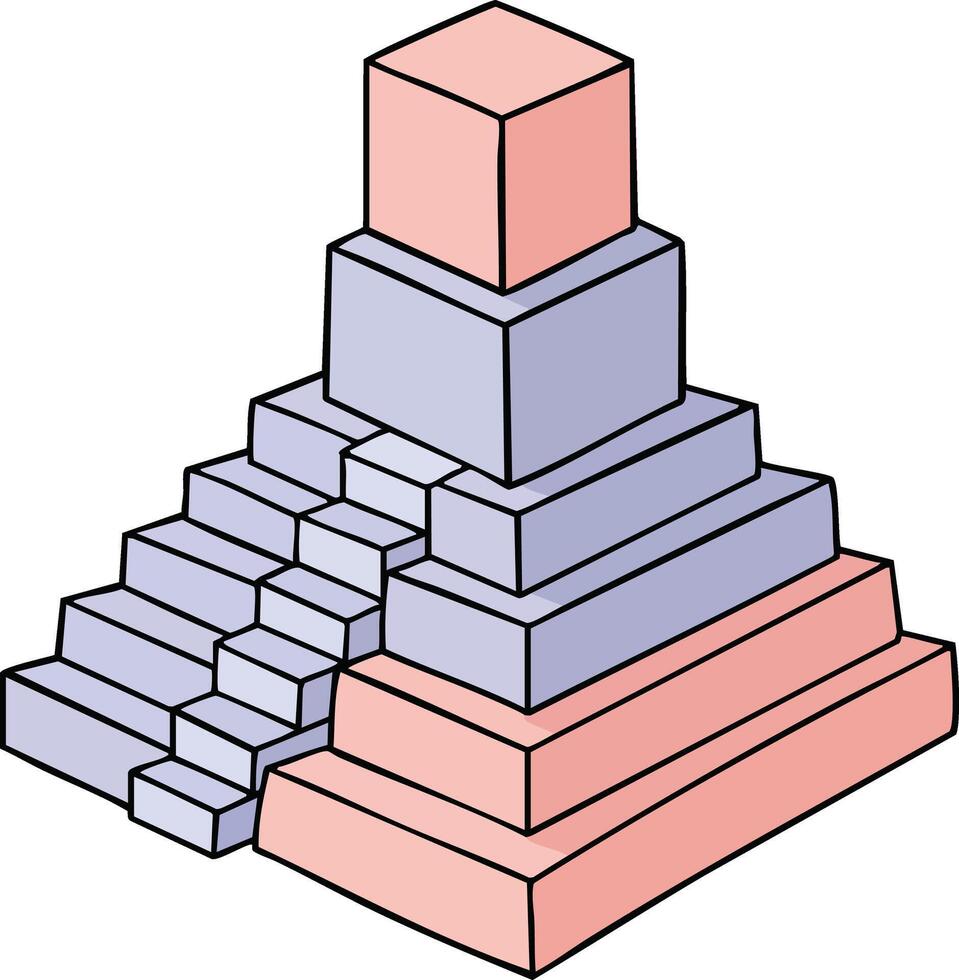 Isometric stepped pyramid with pink and lavender blocks in simple geometric style illustration vector