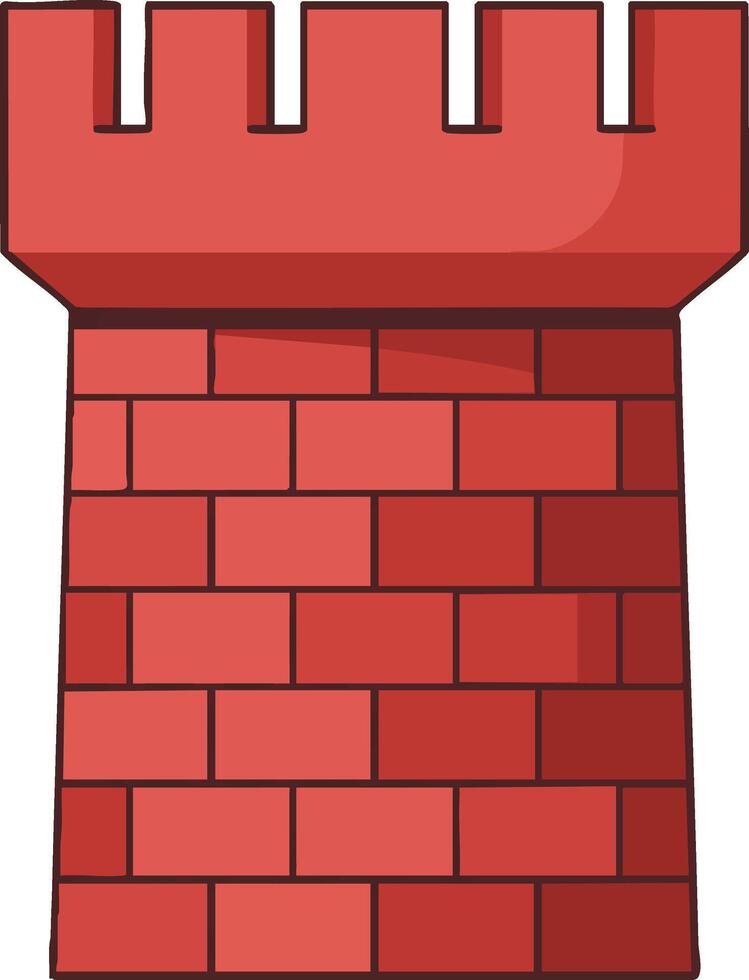 Red castle tower with brick wall design illustration in simple style for game or graphic projects vector