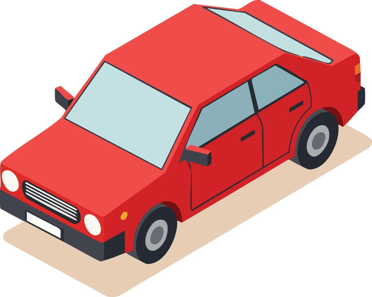Red compact car illustration with isometric perspective and simple design digital art vector