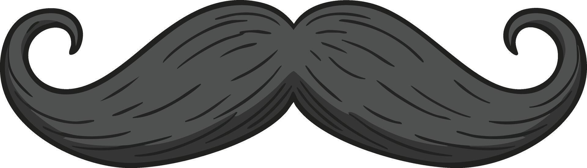 Curled black mustache illustration with detailed hair texture and classic style for design projects and decoration vector