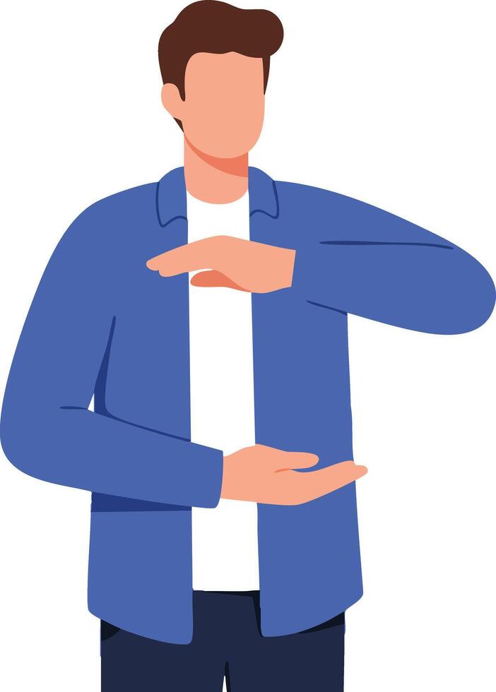 Young man in blue shirt showing frame gesture with hands illustration vector