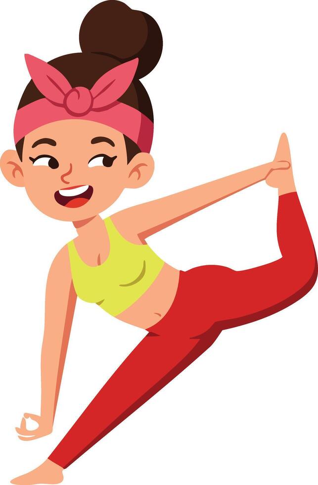 Young woman practicing yoga stretching exercise in colorful activewear illustration vector