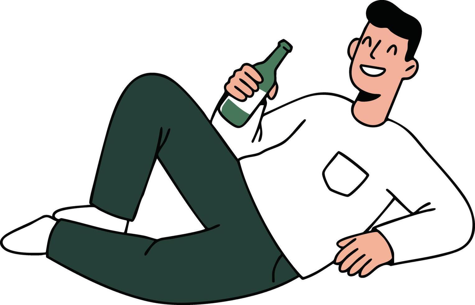 Man lying relaxed holding bottle casual leisure lifestyle illustration vector