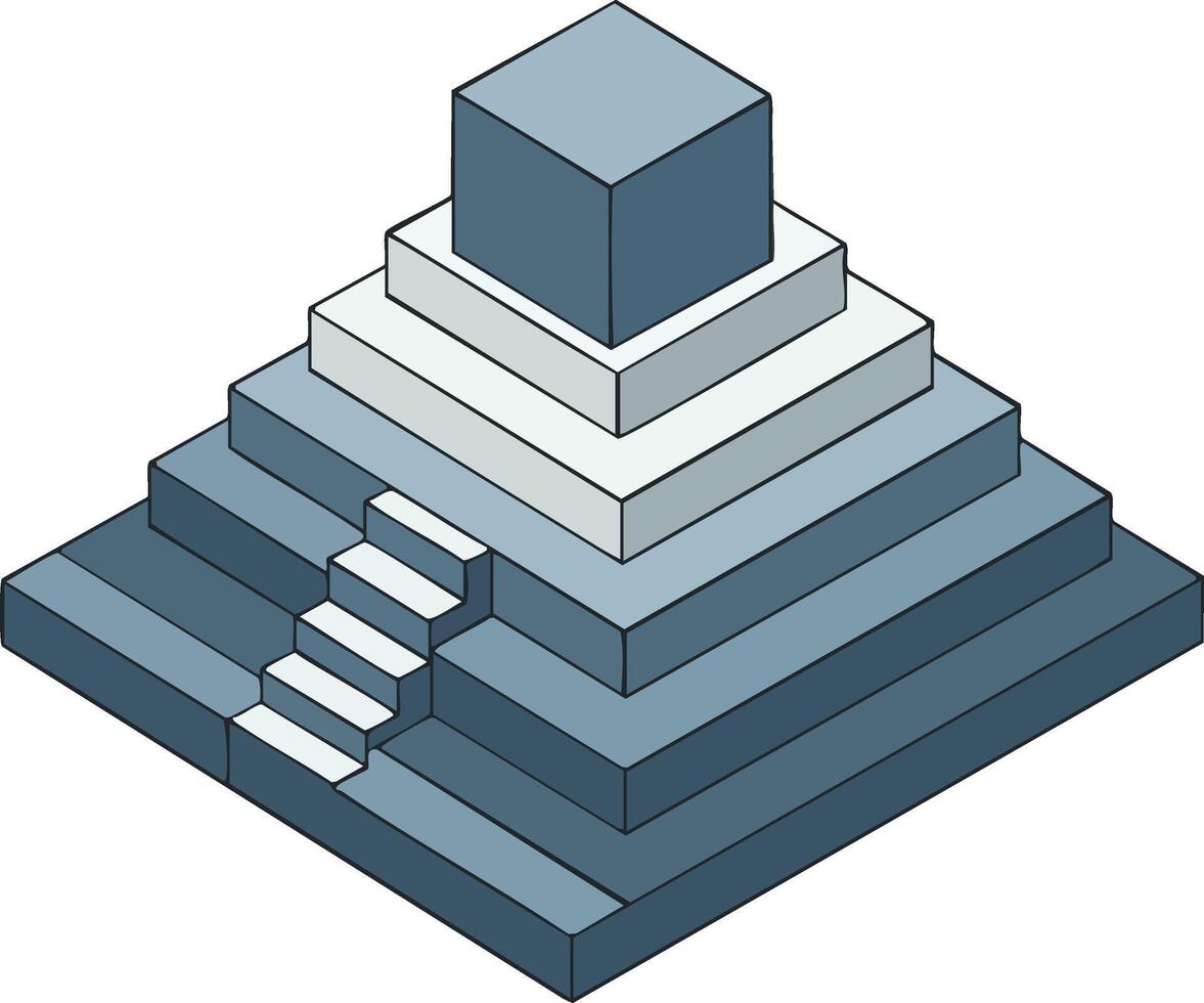 Step pyramid illustration with blue gradient colors and stairs in isometric style for architectural design concepts vector