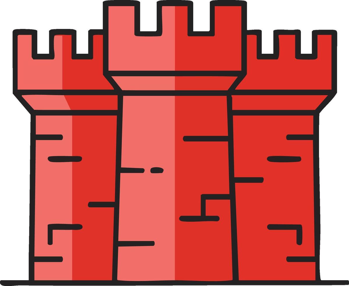 Red castle fortress icon with simple brick design for medieval and fantasy themes illustration vector